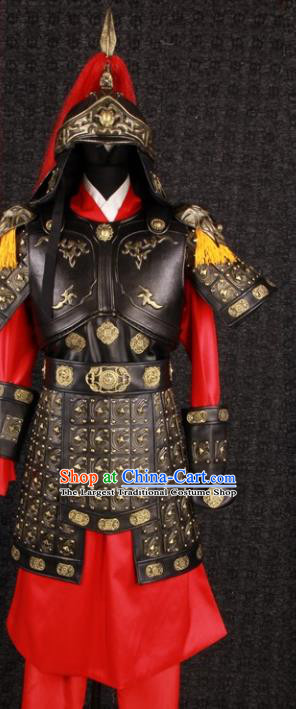China Han Dynasty Female General Armor Uniforms Ancient Military Officer Garment Costumes Traditional Drama Girl Warrior Clothing and Headwear