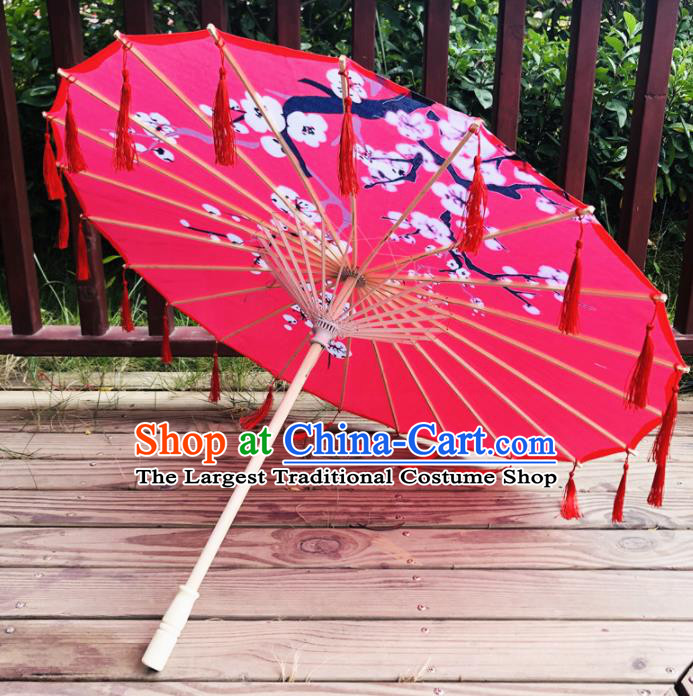 Chinese Traditional Hanfu Bumbershoot Classical Dance Prop Printing Plum Blossom Silk Umbrella Classical Dance Umbrellas Stage Performance Umbrella