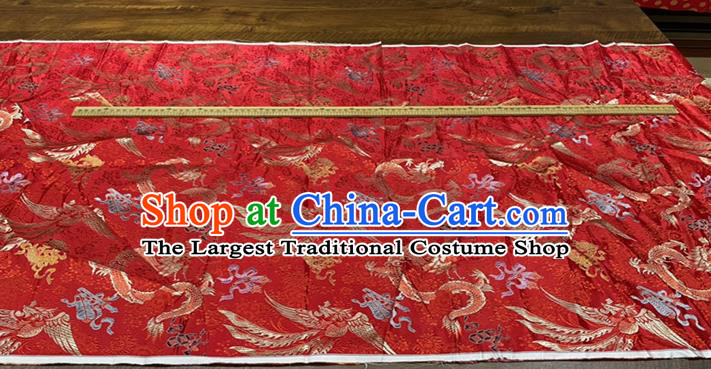 Chinese Classical Brocade Drapery Wedding Dress Cloth Traditional Dragon Phoenix Pattern Red Silk Fabric Cheongsam Material