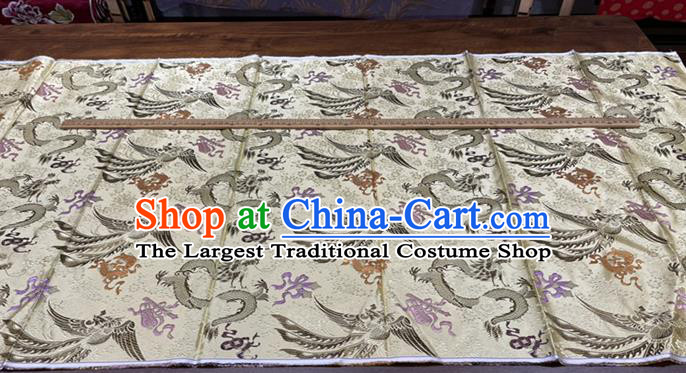 Chinese Traditional Dragon Phoenix Pattern Beige Silk Fabric Cheongsam Material Classical Brocade Drapery Wedding Dress Cloth