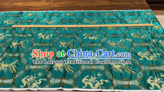 Chinese Wedding Dress Cloth Traditional Dragon Phoenix Pattern Silk Fabric Cheongsam Material Classical Deep Green Brocade Drapery