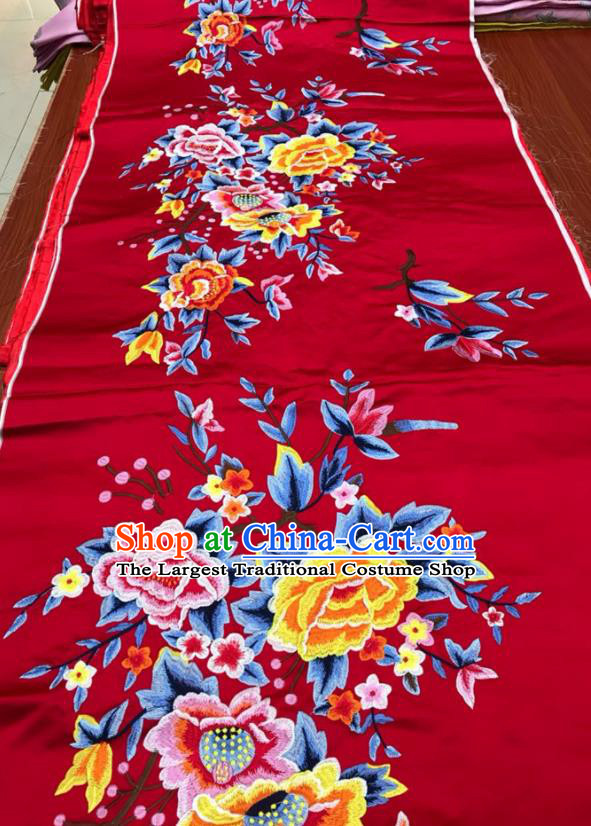 Chinese Classical Red Brocade Drapery Wedding Dress Cloth Traditional Peony Pattern Silk Fabric Cheongsam Damask Material