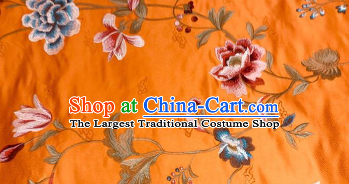 China Classical Cheongsam Orange Brocade Material Wedding Dress Satin Cloth Tang Suit Damask Fabric Traditional Embroidered Peony Silk Drapery