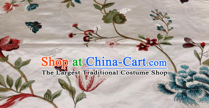 China Traditional Embroidered Peony Silk Drapery Classical Cheongsam White Brocade Material Wedding Dress Satin Cloth Tang Suit Damask Fabric