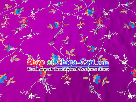 China Tang Suit Drapery Classical Little Peony Pattern Silk Fabric Traditional Cheongsam Damask Cloth Mongolian Robe Purple Brocade Material