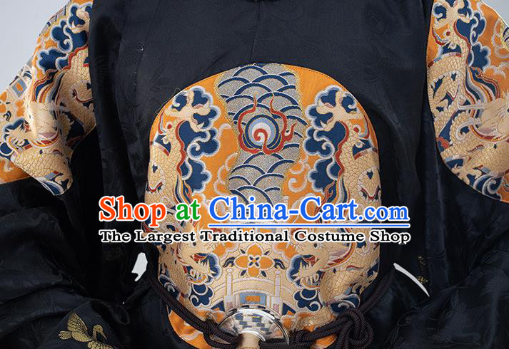 China Traditional Embroidered Black Brocade Round Collar Robe Ancient Royal Prince Garment Costumes Ming Dynasty Official Clothing