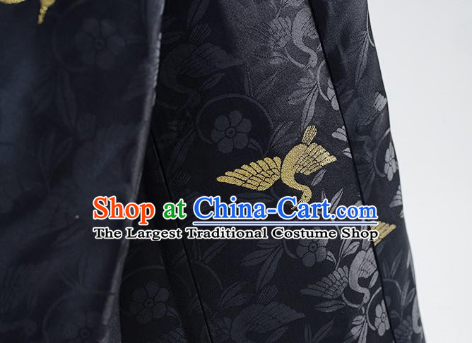 China Traditional Embroidered Black Brocade Round Collar Robe Ancient Royal Prince Garment Costumes Ming Dynasty Official Clothing