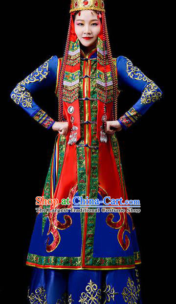 Chinese Ethnic Festival Performance Dress Outfits Mongol Nationality Wedding Bride Clothing Mongolian Minority Folk Dance Garment Costumes
