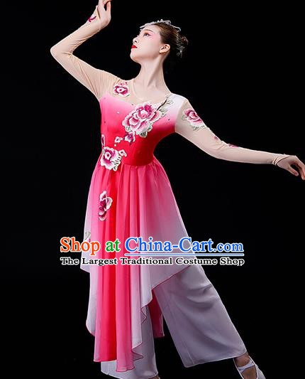 China Classical Dance Pink Dress Umbrella Dance Garment Costumes Women Group Dance Clothing Stage Performance Fashion Uniforms