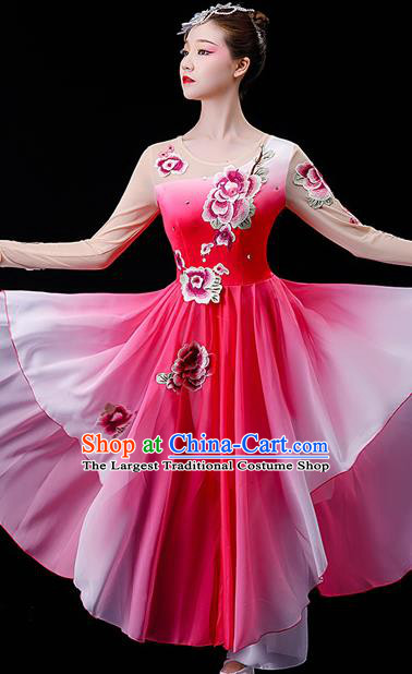 China Classical Dance Pink Dress Umbrella Dance Garment Costumes Women Group Dance Clothing Stage Performance Fashion Uniforms