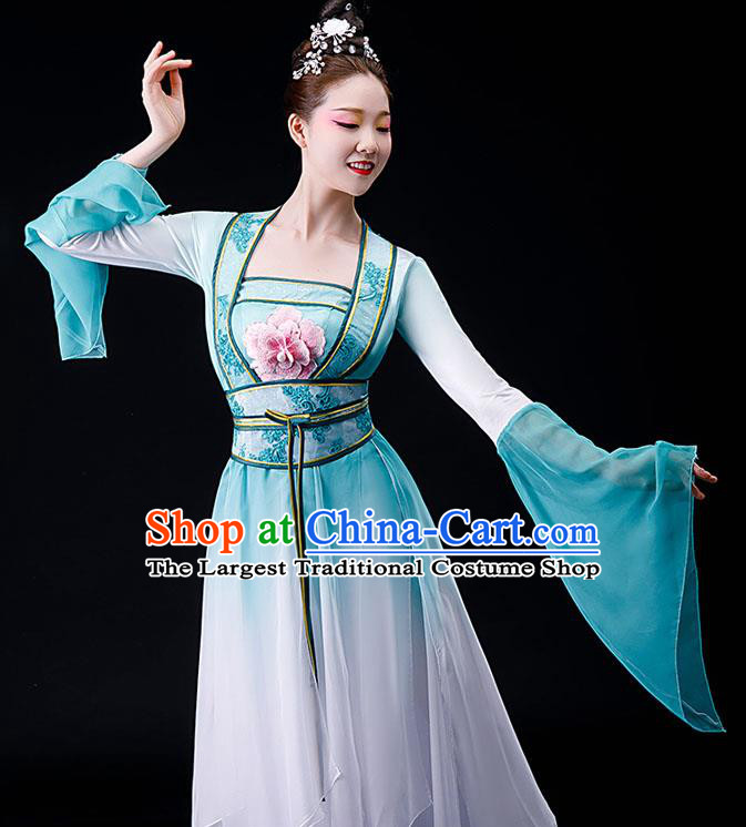 China Stage Performance Fashion Uniforms Classical Dance Light Green Dress Umbrella Dance Garment Costumes Fairy Dance Chiffon Clothing