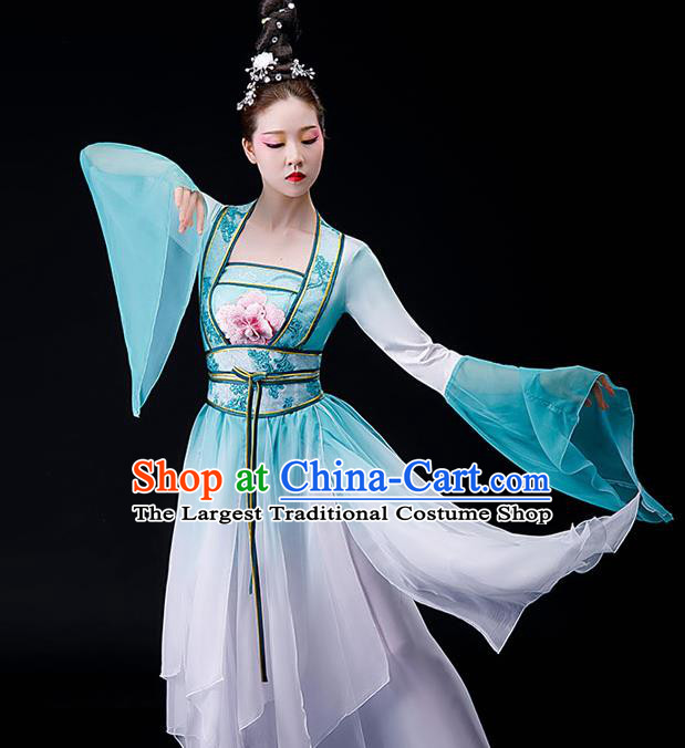 China Stage Performance Fashion Uniforms Classical Dance Light Green Dress Umbrella Dance Garment Costumes Fairy Dance Chiffon Clothing