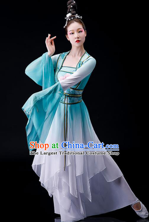 China Stage Performance Fashion Uniforms Classical Dance Light Green Dress Umbrella Dance Garment Costumes Fairy Dance Chiffon Clothing