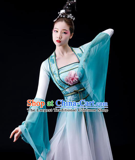 China Stage Performance Fashion Uniforms Classical Dance Light Green Dress Umbrella Dance Garment Costumes Fairy Dance Chiffon Clothing