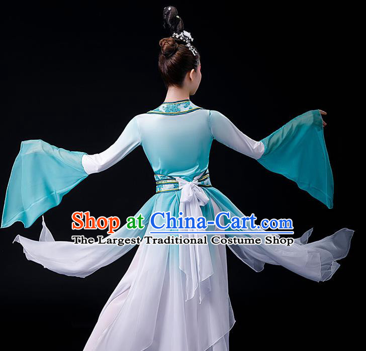 China Stage Performance Fashion Uniforms Classical Dance Light Green Dress Umbrella Dance Garment Costumes Fairy Dance Chiffon Clothing