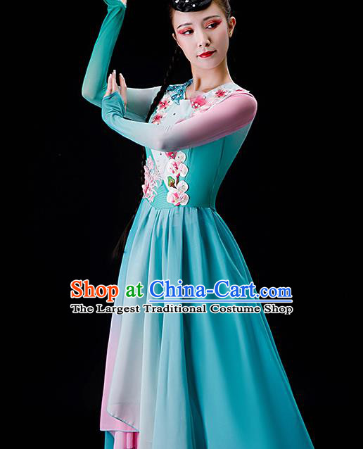 China Fairy Dance Chiffon Clothing Stage Performance Fashion Uniforms Classical Dance Green Dress Umbrella Dance Garment Costumes