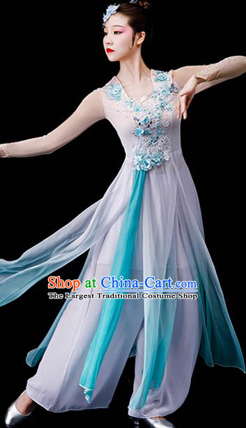 China Stage Performance Fashion Uniforms Classical Dance Light Green Chiffon Dress Umbrella Dance Garment Costumes Women Group Dance Clothing