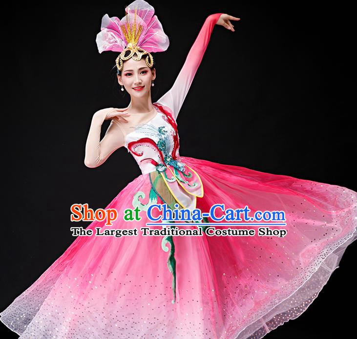 Professional Women Group Dance Fashion Peony Dance Performance Costume Modern Dance Pink Dress Opening Dance Garment
