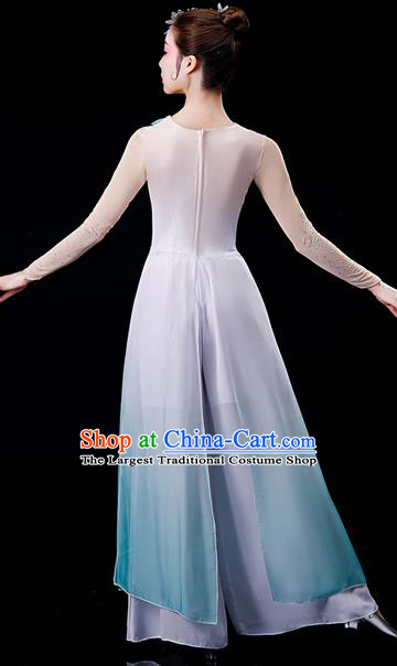 China Stage Performance Fashion Uniforms Classical Dance Light Green Chiffon Dress Umbrella Dance Garment Costumes Women Group Dance Clothing