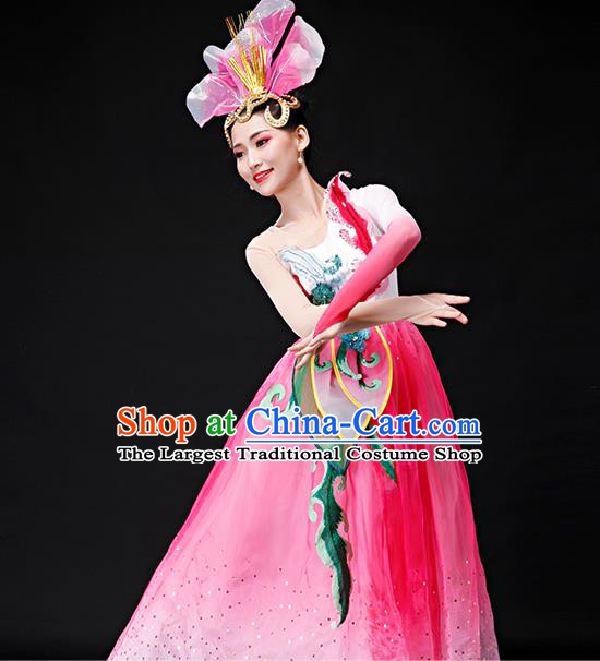 Professional Women Group Dance Fashion Peony Dance Performance Costume Modern Dance Pink Dress Opening Dance Garment