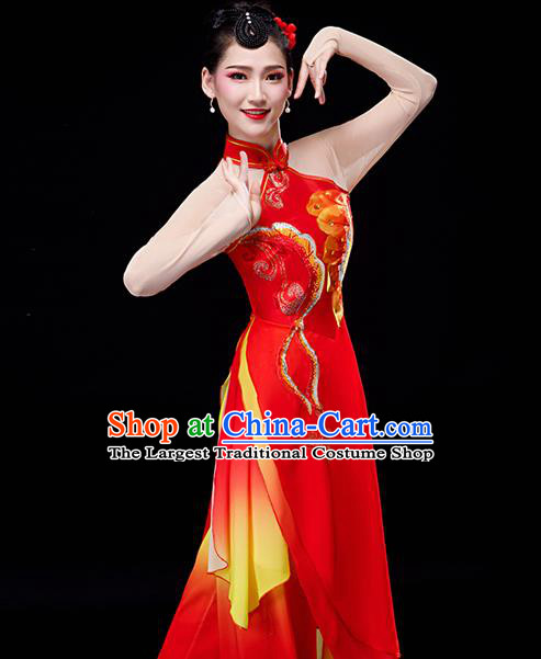 Chinese Traditional Women Drum Dance Garment Costumes Yangko Performance Clothing Fan Dance Apparels Folk Dance Red Uniforms