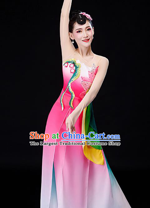 China Jasmine Flower Dance Garment Costumes Jiangnan Umbrella Dance Clothing Stage Performance Fashion Uniforms Classical Dance Pink Dress