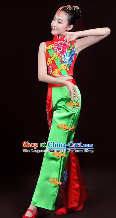Chinese Folk Dance Satin Uniforms Traditional Waist Drum Dance Garment Costumes Yangko Performance Clothing Fan Dance Apparels
