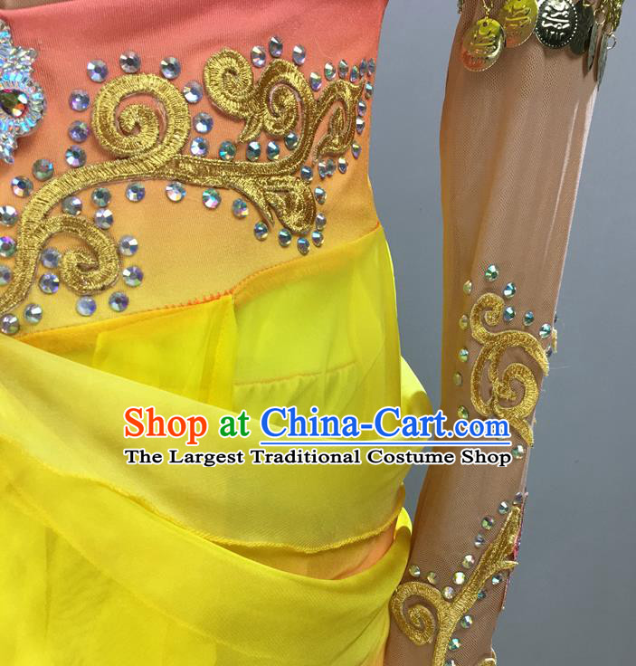 China Stage Performance Yellow Uniforms Classical Dance Fashion Dress Flying Fairy Dance Garment Costumes Thousands Hands Guanyin Clothing