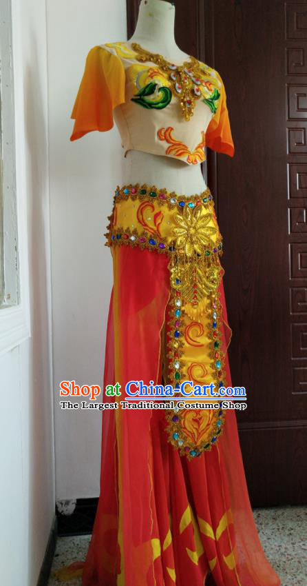 China Classical Dance Dress Thousands Hands Guanyin Dance Garment Costumes Flying Goddess Dance Clothing Stage Performance Uniforms and Hair Accessories
