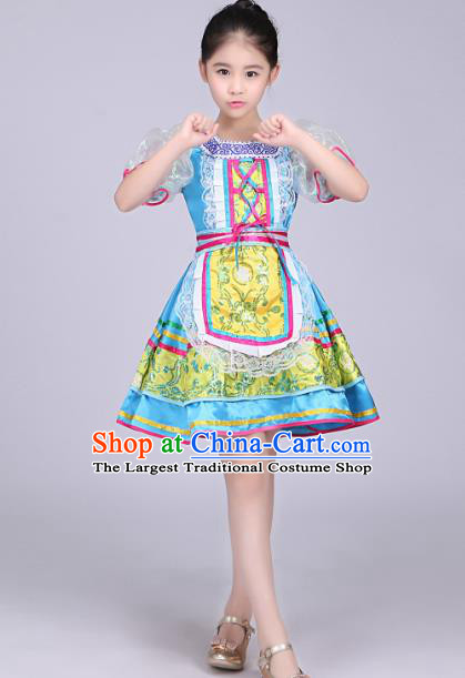 Professional Russian Girl Dance Blue Dress Modern Dance Fashion Garment Russia Festival Children Performance Costume