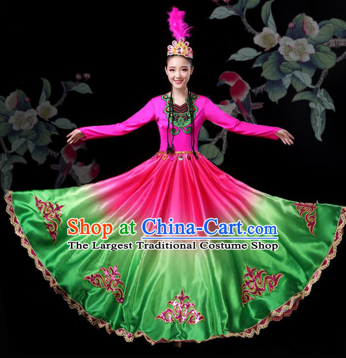Chinese Spring Festival Gala Opening Dance Garment Costumes Xinjiang Ethnic Dance Dress Outfits Uyghur Nationality Performance Clothing