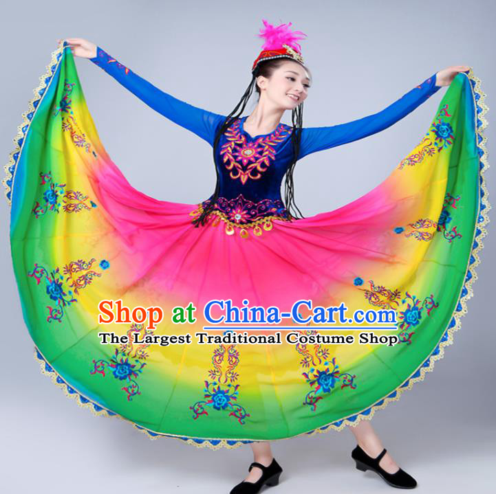 Chinese Uyghur Nationality Traditional Festival Clothing Spring Festival Gala Ethnic Dance Garment Costumes Xinjiang Minority Dance Dress Outfits