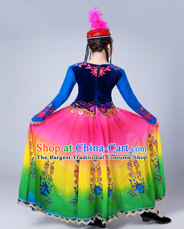 Chinese Uyghur Nationality Traditional Festival Clothing Spring Festival Gala Ethnic Dance Garment Costumes Xinjiang Minority Dance Dress Outfits