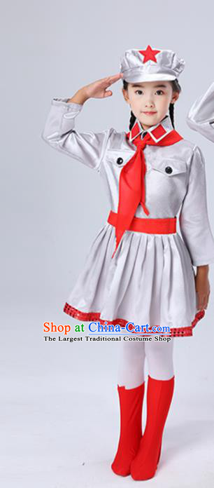 Custom Children Chorus Costumes Modern Dance Argent Skirt Outfits Girls Stage Performance Fashion Clothing