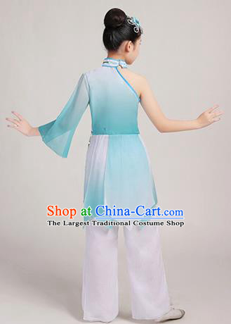 China Girl Fan Dance Garment Costumes Jiangnan Umbrella Dance Clothing Stage Performance Uniforms Classical Dance Light Blue Dress