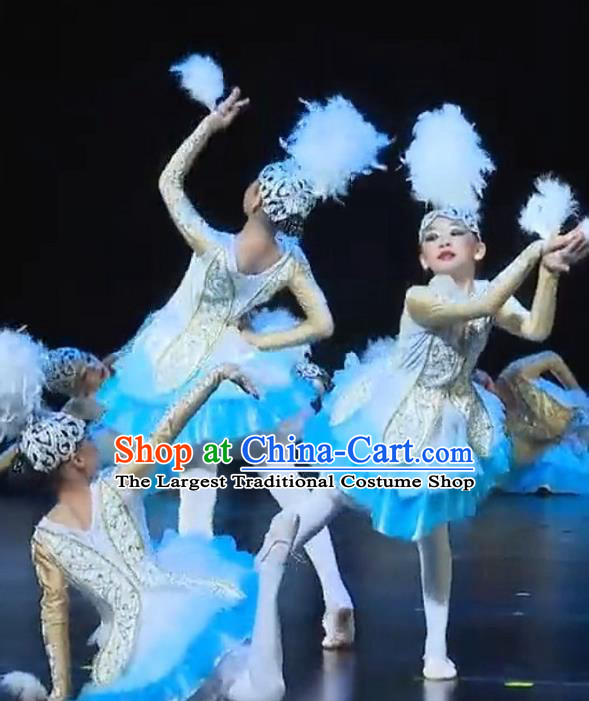 Custom Modern Dance Veil Dress Outfits Girls Stage Performance Fashion Clothing Children Group Dance Costumes