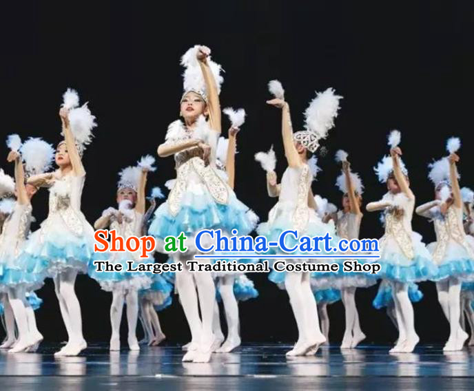 Custom Modern Dance Veil Dress Outfits Girls Stage Performance Fashion Clothing Children Group Dance Costumes