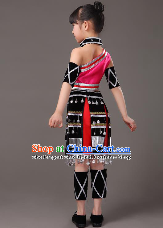 Chinese Traditional Yunnan Ethnic Girl Clothing Va Minority Stage Performance Costumes Yao Nationality Folk Dance Black Skirt Outfits