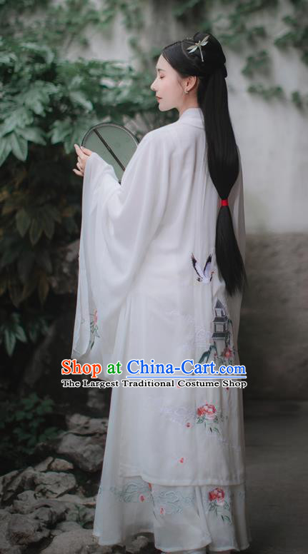 China Song Dynasty Young Beauty Historical Clothing Traditional White Hanfu Dress Apparels Ancient Goddess Princess Garment Costume