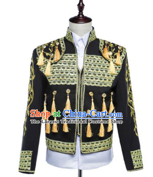 Custom Annual Meeting Performance Suit Western Court Male Black Jacket European Prince Garment Costume Spanish Fighting Bull Clothing