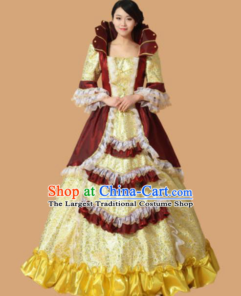 Top Western Drama Performance Yellow Full Dress Christmas Princess Garment Costume England Royal Formal Attire European Queen Clothing