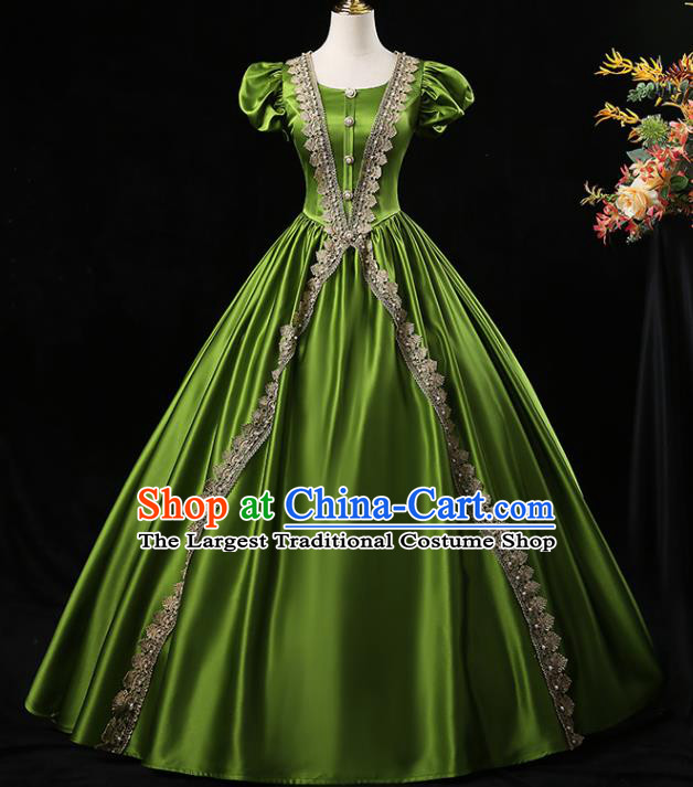 Top European Party Clothing England Princess Green Full Dress Western Court Garment Costume Ballroom Dance Formal Attire