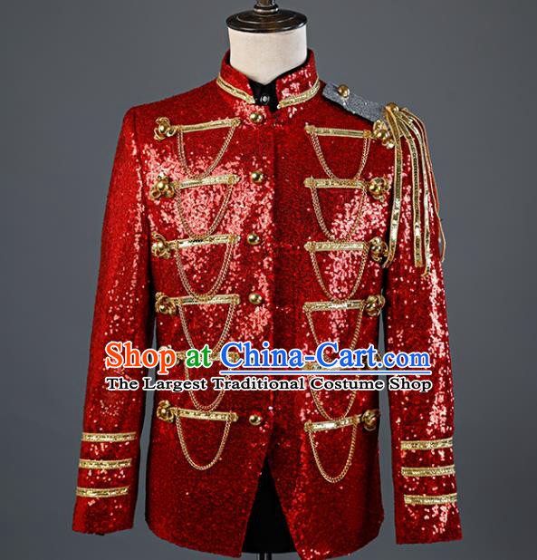 Custom Annual Meeting Compere Upper Garment Western Gentleman Red Jacket European Drama Performance Costume England Royal Prince Clothing