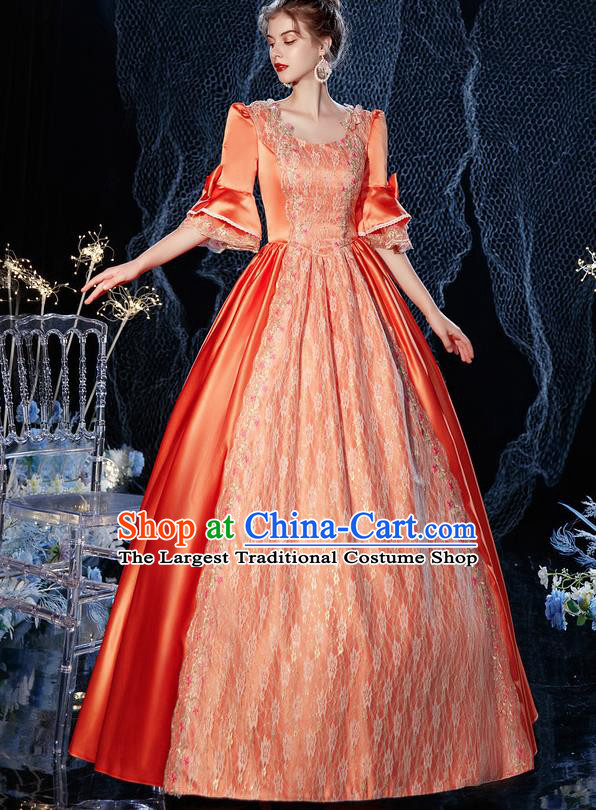 Top French Princess Garment Costume Christmas Dance Party Formal Attire European Court Clothing Western Drama Performance Orange Full Dress
