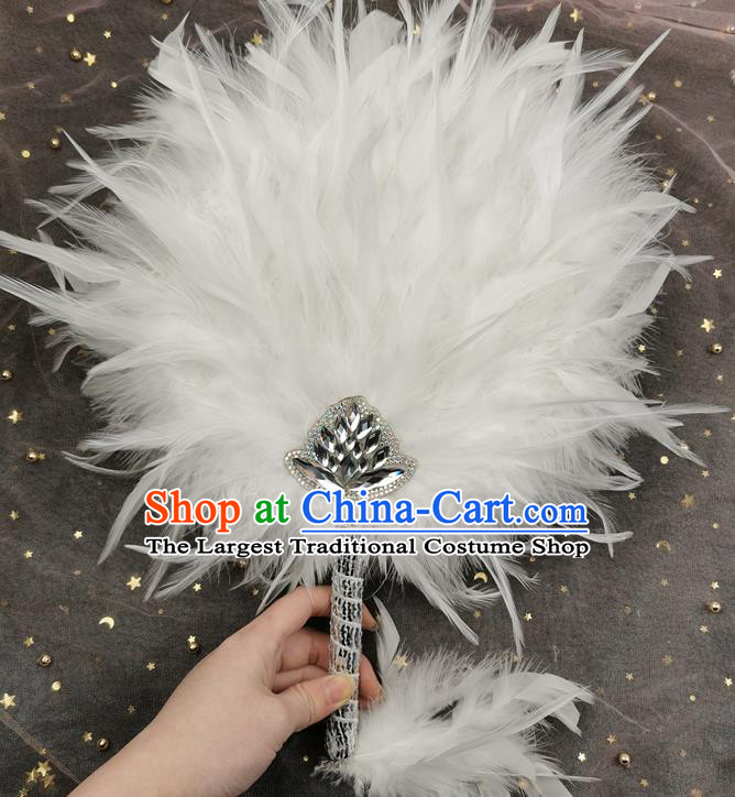 Chinese Classical Dance Fan Cheongsam Show White Feather Fan Traditional Hanfu Palace Fan Handmade Circular Fans