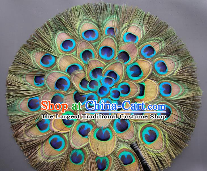 Chinese Handmade Circular Fans Classical Dance Fan Ancient Swordsman Peacock Feather Fan Traditional Hanfu Palace Fan