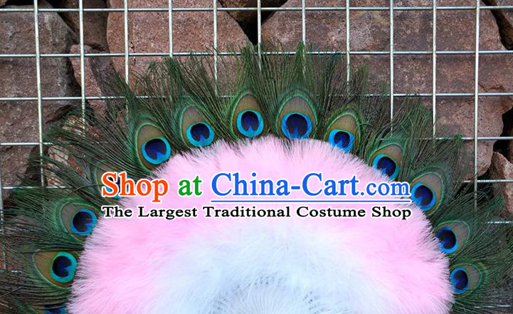 Handmade Baroque Princess Fan Wedding Dance Pink Feather Fan Belly Dance Peacock Feather Fan Modern Dance Fan