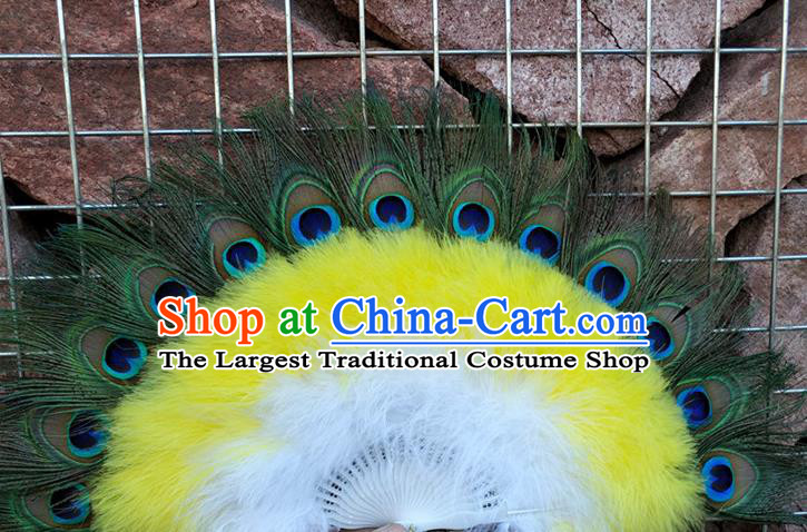 Handmade Yellow Feather Fan Belly Dance Fan Modern Dance Fan Baroque Princess Peacock Feather Fan