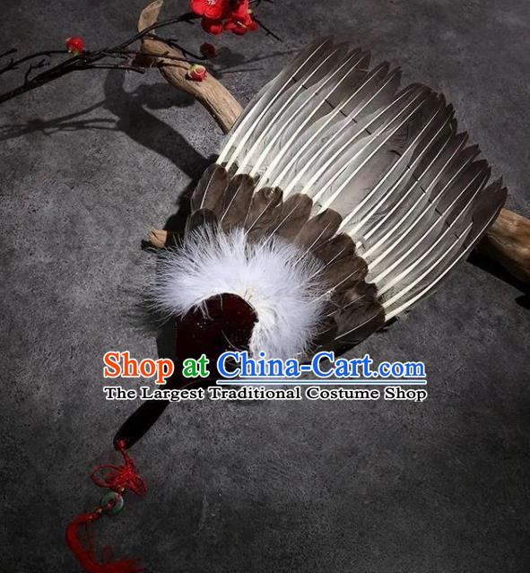 Chinese Traditional Hanfu Fan Handmade Palm Leaf Fans Classical Kong Ming Fan Ancient Military Counsellor Feather Fan