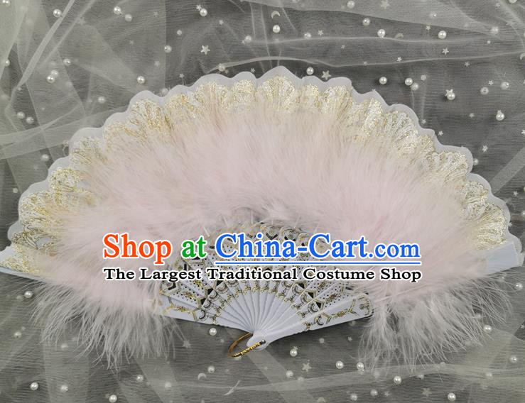 Handmade Cheongsam Stage Show Folding Fan China Lace Fan Dance Fan Classical Dance White Feather Fan